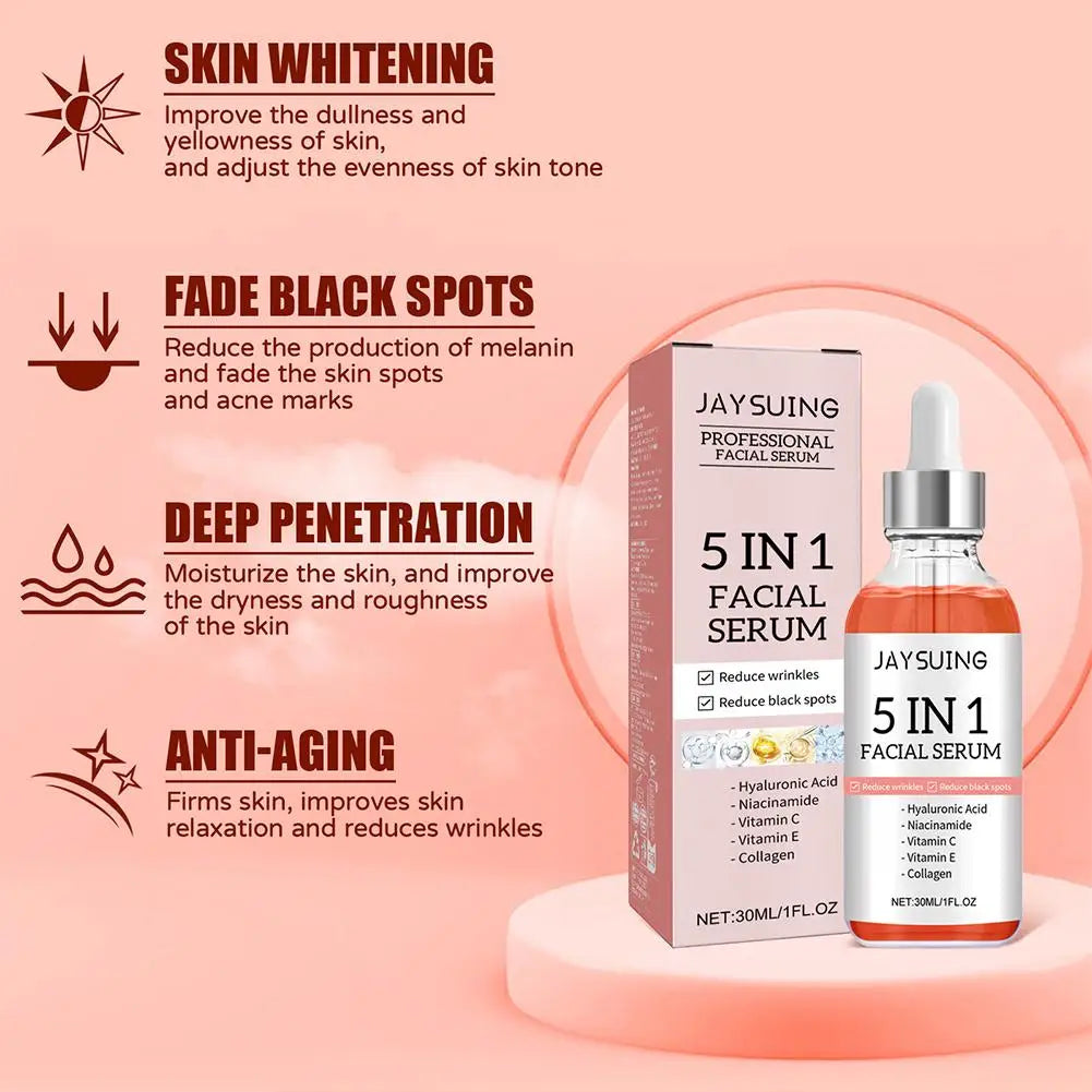 5 in 1 Fade Fine Lines Firming Face Serum Moisturizing Brightening Vitamin C Hyaluronic Acid Facial Serum Shrink Pores Skin Care
